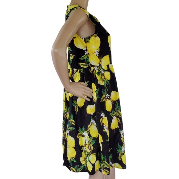Tropical A Line Dress Women's M Sleeveless Summer Lemon Back Zip Knee Length - Picture 11 of 15